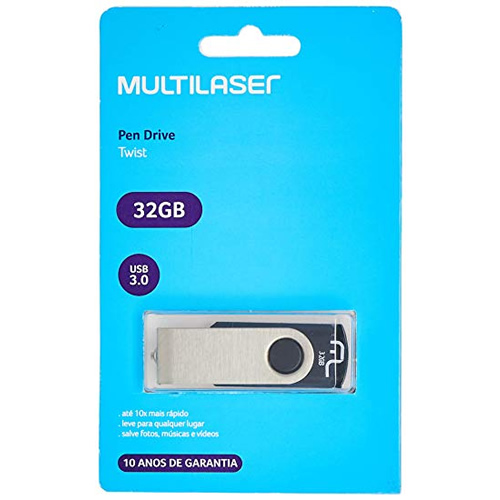 Pen Drive 32GB Multilaser Twist USB 3.0 Preto - Compumaq